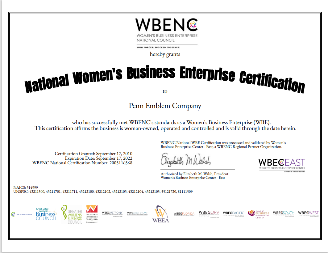 blog - Penn Emblem WBENC Certification 2021-2022